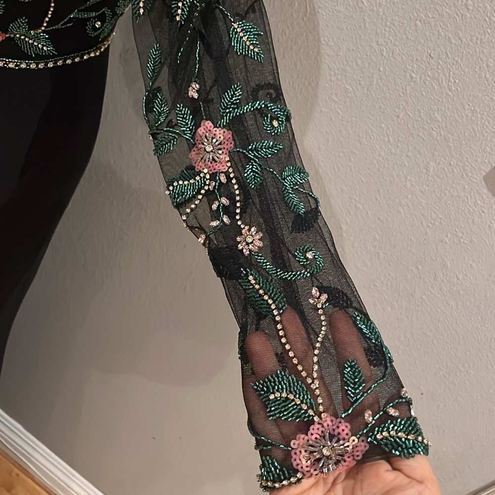 MAC DUGGAL Beaded Illusion High Neck Jersey Skirt Trumpet Gown NWT - Picture 11 of 17